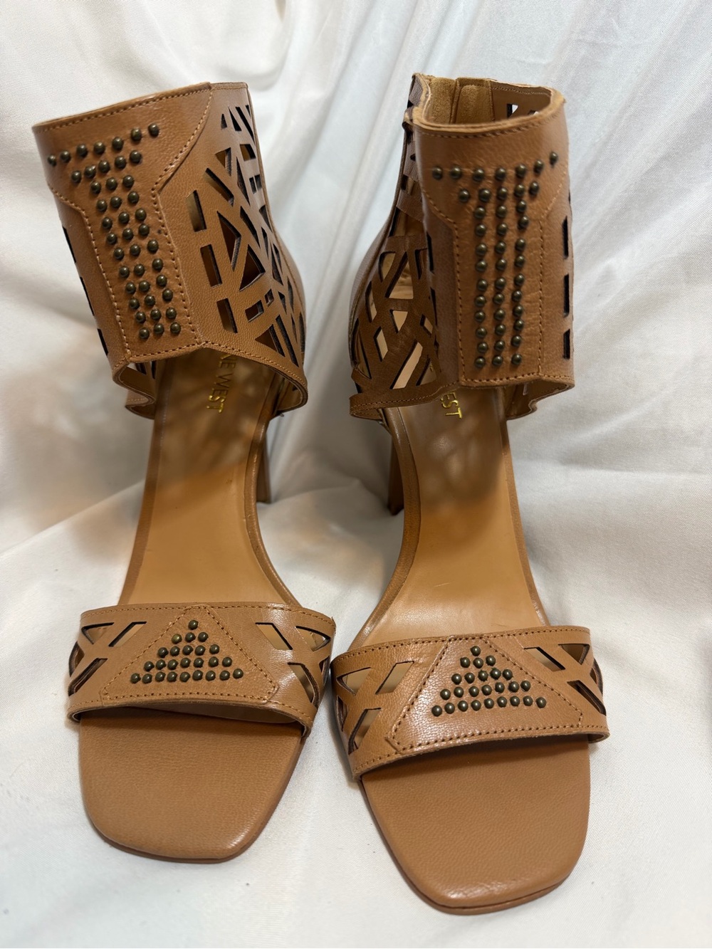 Nine West Tan Cutout Studded High Heel Sandals